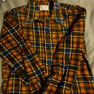Vintage Sz 12 kids flannel -orange /black - button up. Cotton. Cool shirt